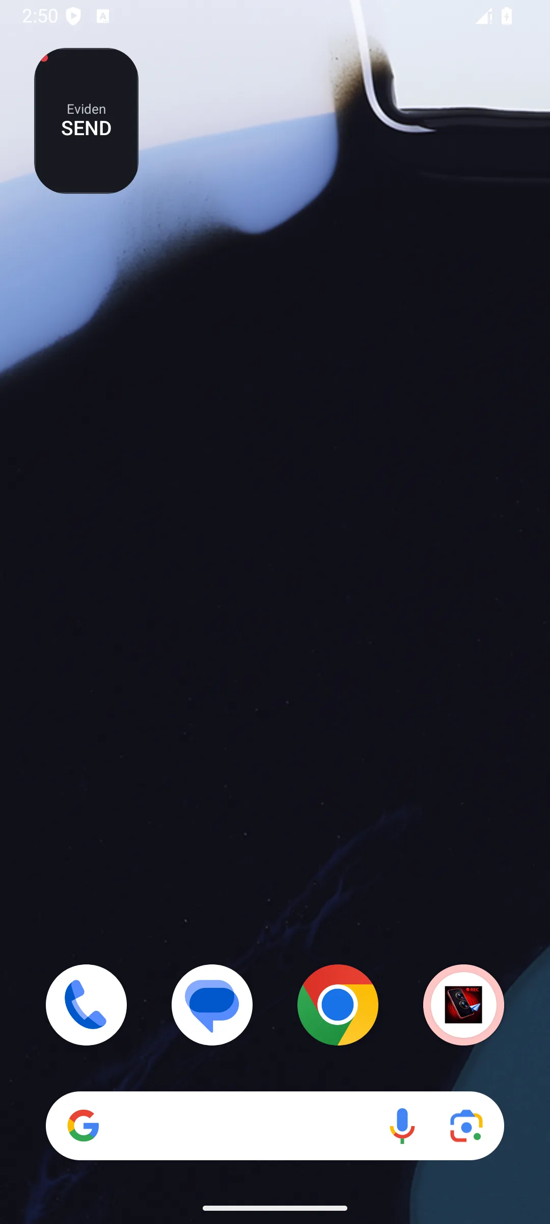 Eviden SEND widget visible at the top of another Android Home screen page.