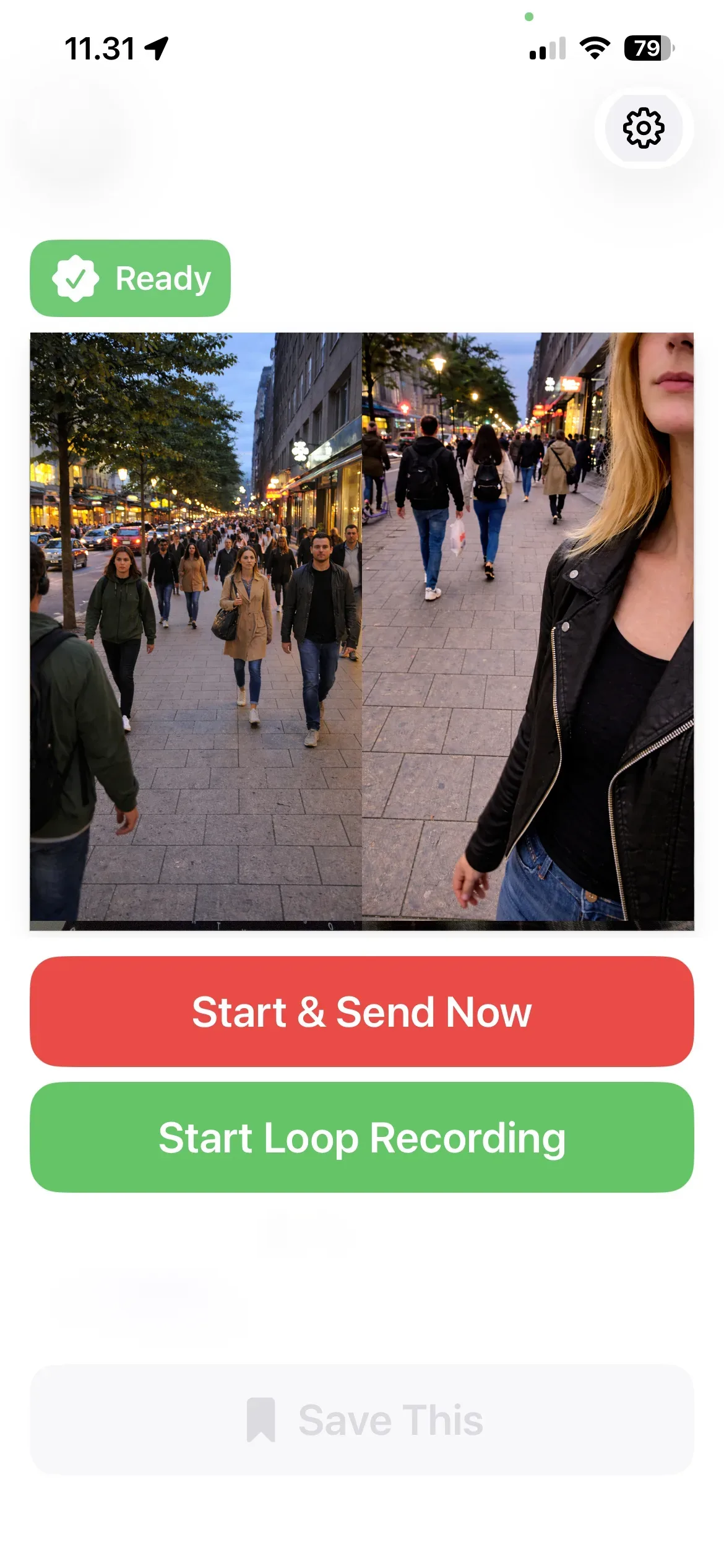 App perusnakyma with Start and Send Now and Start Loop Recording actions