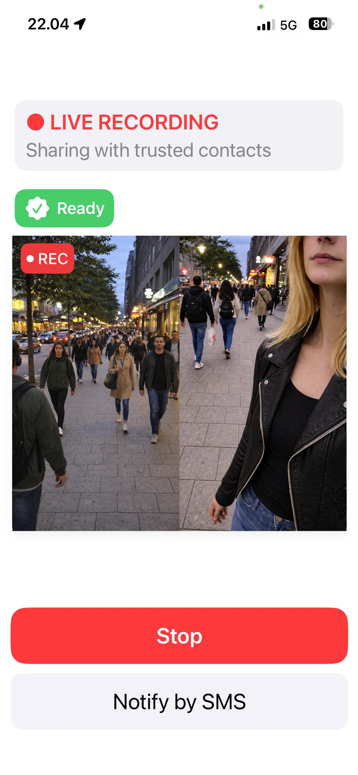 App main screen with Send Now live sending in progress